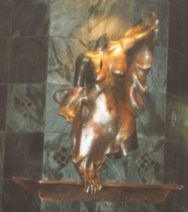 Copper and steel nude, repousse